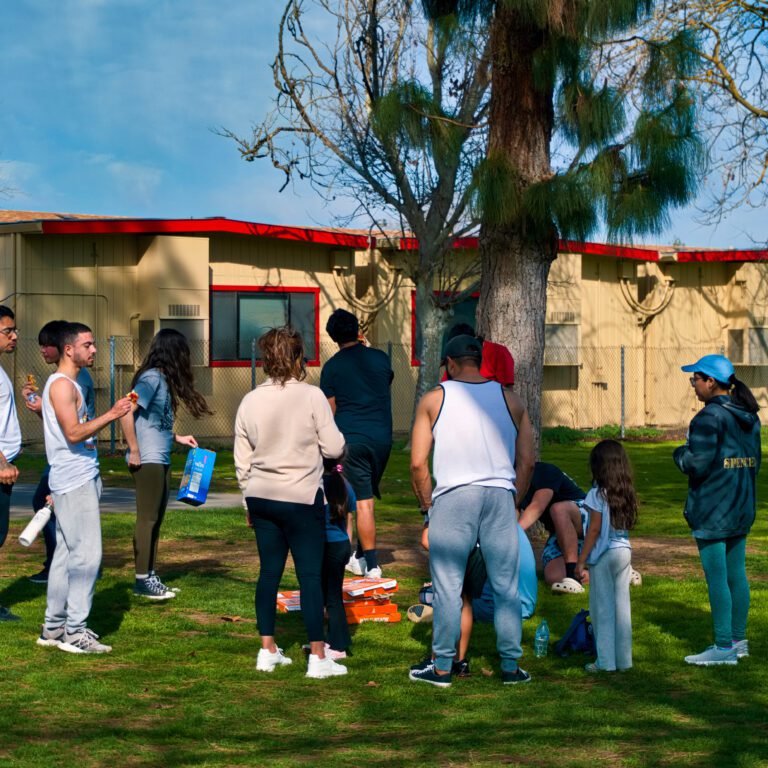 Youth gathered outside at a La Viña church event